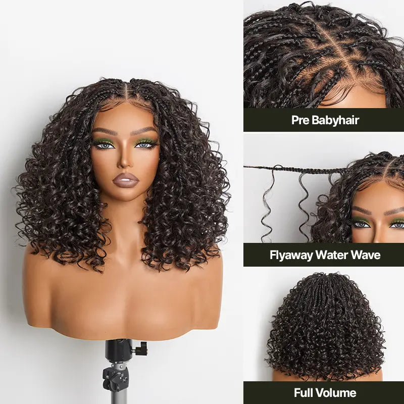 ✨✨13x6 HD Lace Wig Glueless Wear & Go 12” Boho Braids Water Wave Pre-Cut Lace Wig – Premium Fiber, Beginner Friendly