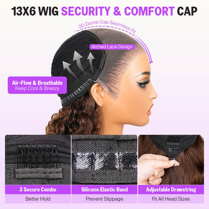 Megalook 13x6 Three-Go™ Chocolate Brown Glueless Wigs Bohemian Curl with Drawstring 100% Human Hair Wig