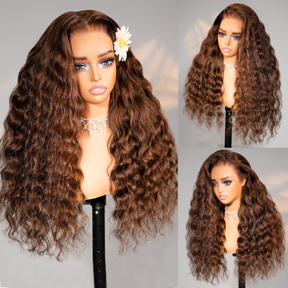 Megalook 13x6 Three-Go™ Chocolate Brown Glueless Wigs Bohemian Curl with Drawstring 100% Human Hair Wig