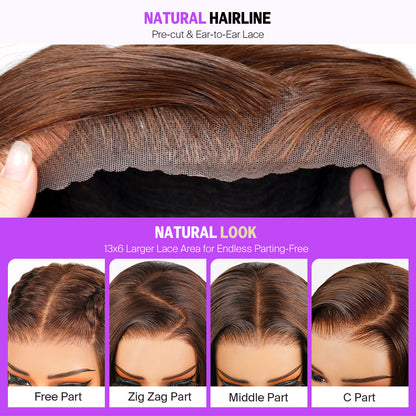 Megalook 13x6 Three-Go™ Chocolate Brown Glueless Wigs Bohemian Curl with Drawstring 100% Human Hair Wig