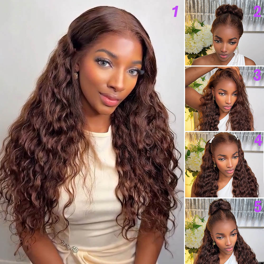 Megalook 13x6 Three-Go™ Chocolate Brown Glueless Wigs Bohemian Curl with Drawstring 100% Human Hair Wig
