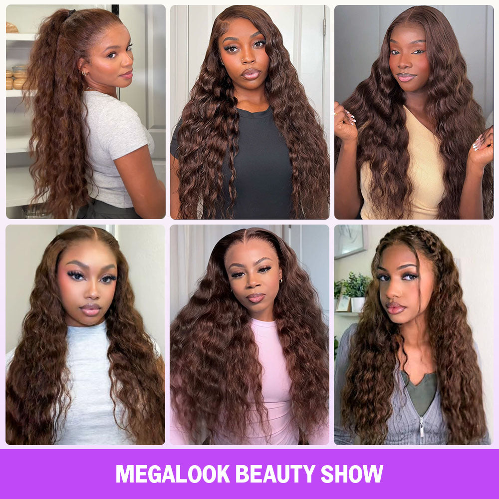 Megalook 13x6 Three-Go™ Chocolate Brown Glueless Wigs Bohemian Curl with Drawstring 100% Human Hair Wig