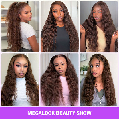 Megalook 13x6 Three-Go™ Chocolate Brown Glueless Wigs Bohemian Curl with Drawstring 100% Human Hair Wig